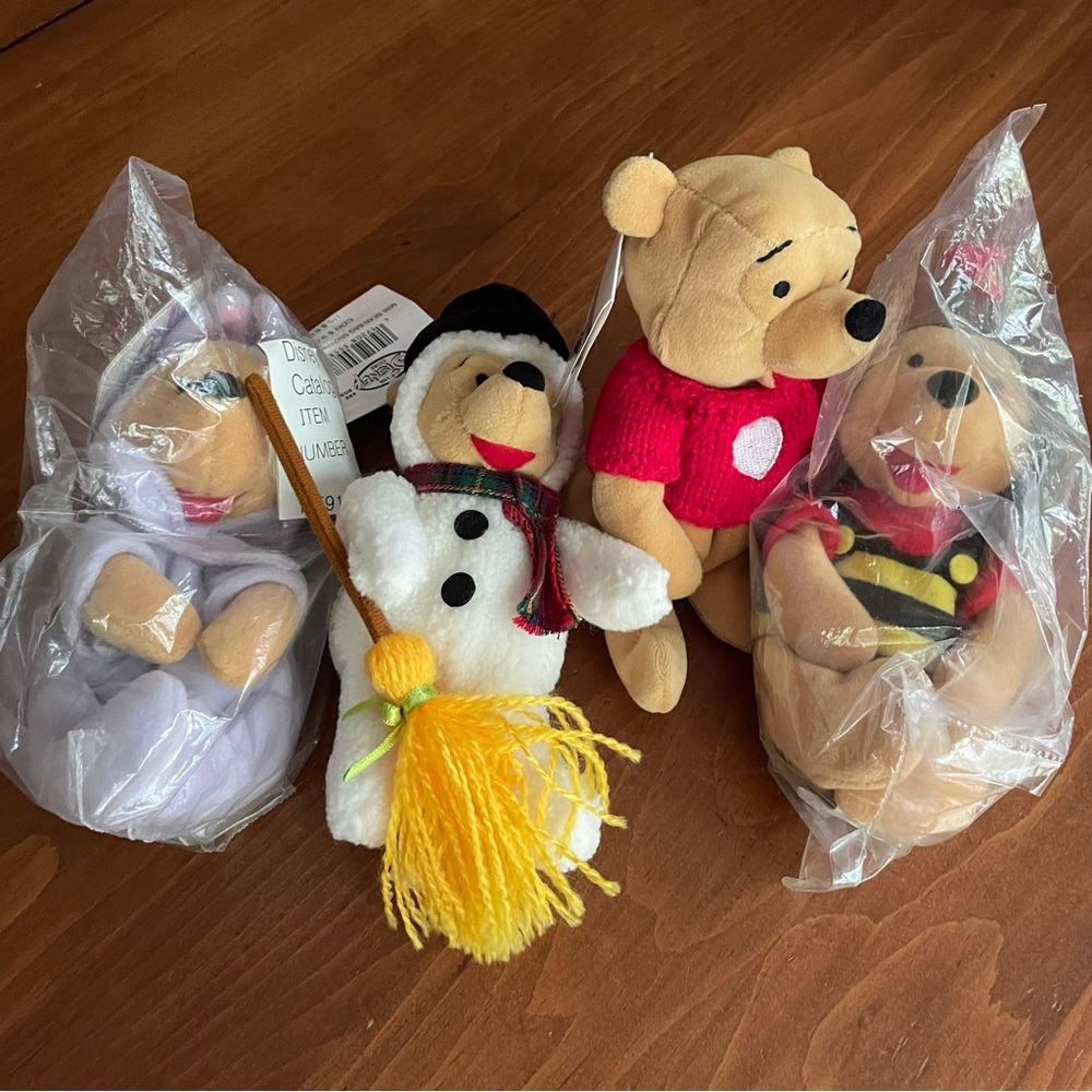 Disney Lot of 8" Pooh Bean Bag Plush - Winter, Valentines, Easter Set